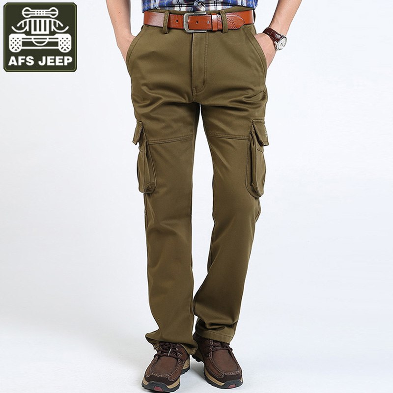 Jeep Cargo Pants Winter Thick Wool Pants Multi-Pocket Men Army Military ...