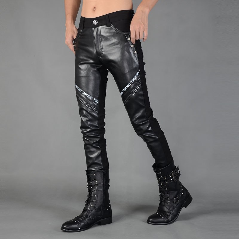 Young Zips Leather Motorcycle Pants Nightclubs Stage Performances Of ...