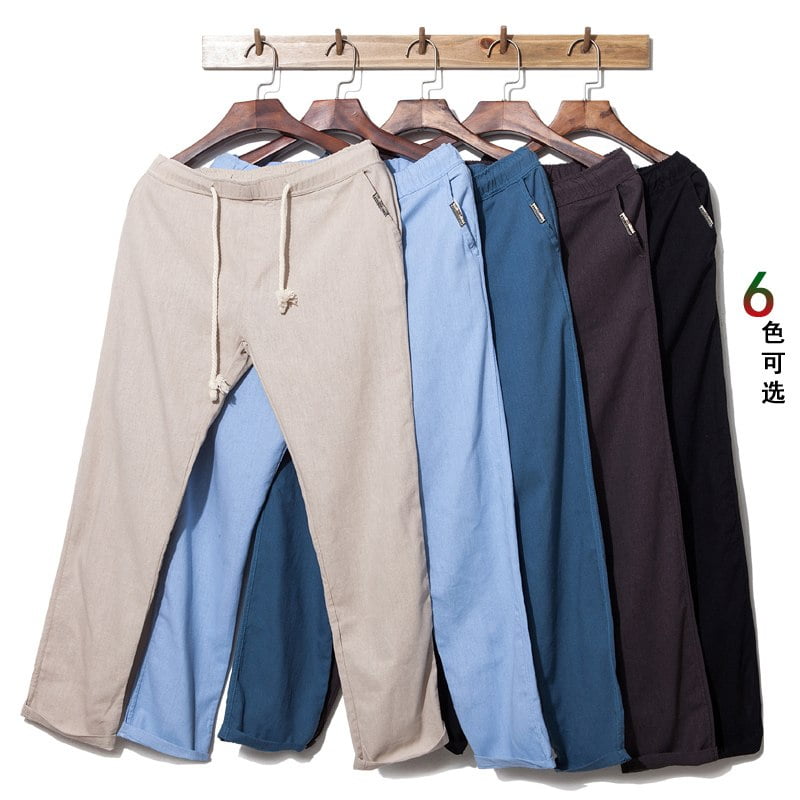 Men Summer Cotton Clothes Big Yards Loose Casual Pants Straight Thin ...